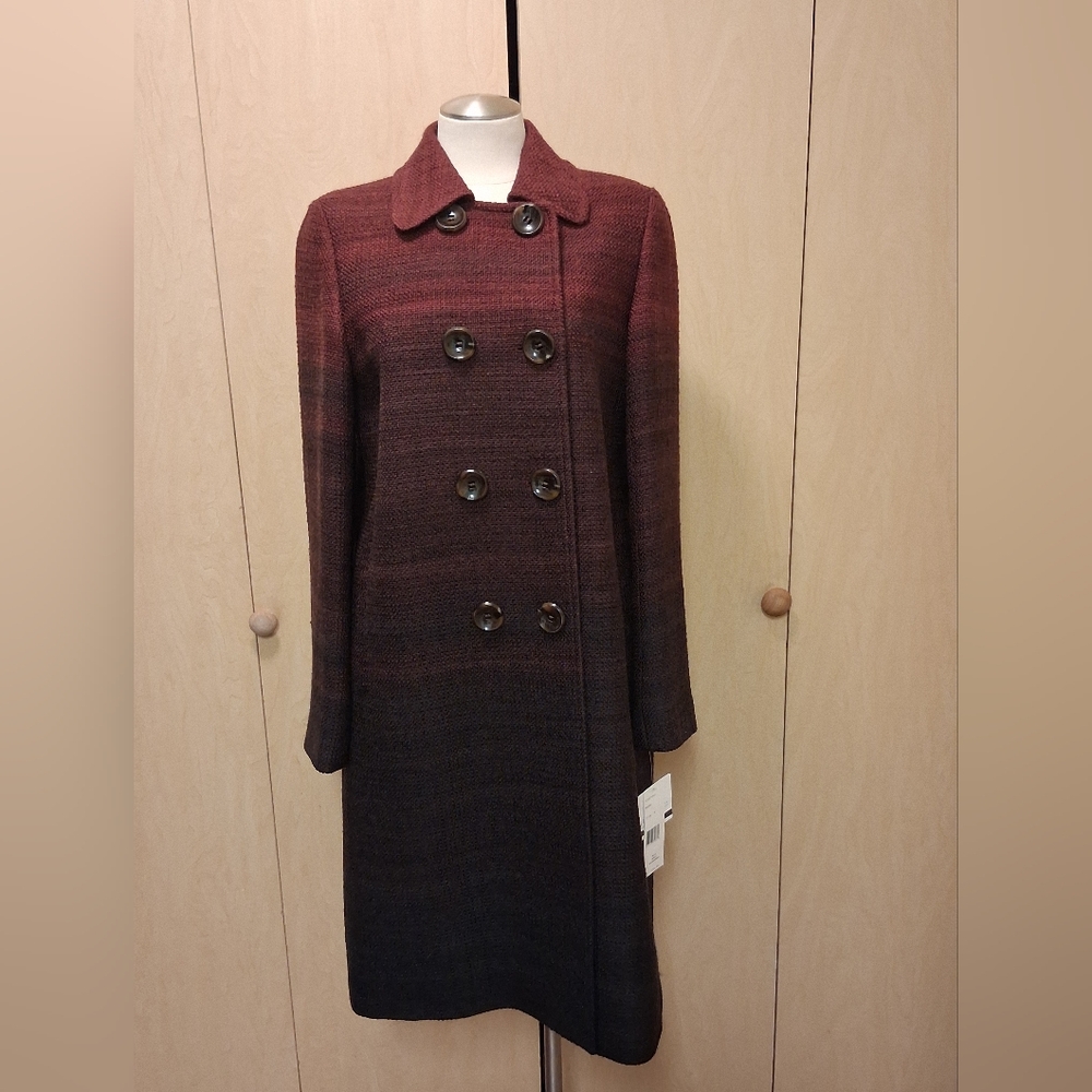NWT Lafayette 148 New York Red Ombre Wool Blend Long Coat Size M | $1298